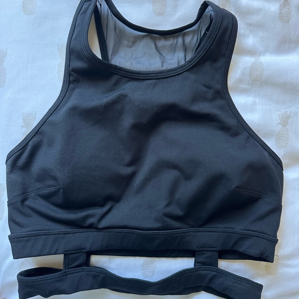 Coffee sweat sports bra with mesh back in black color, size medium